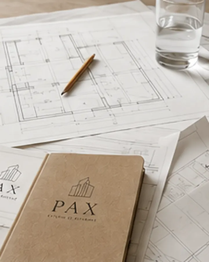 Planos de reforma y cuaderno PAX sobre una mesa de madera