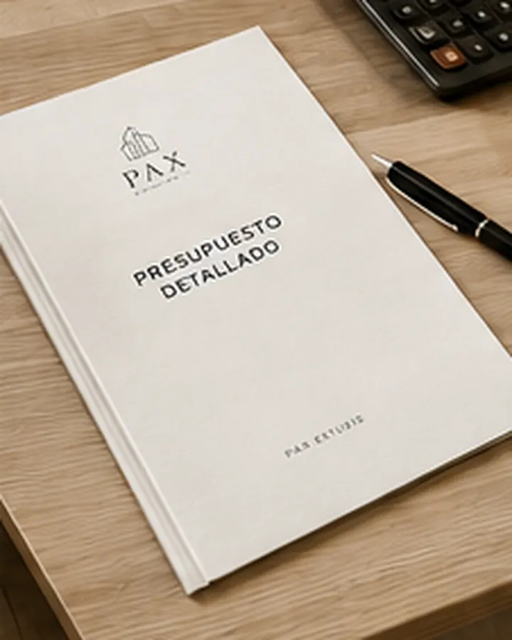 Presupuesto detallado PAX impreso sobre un escritorio